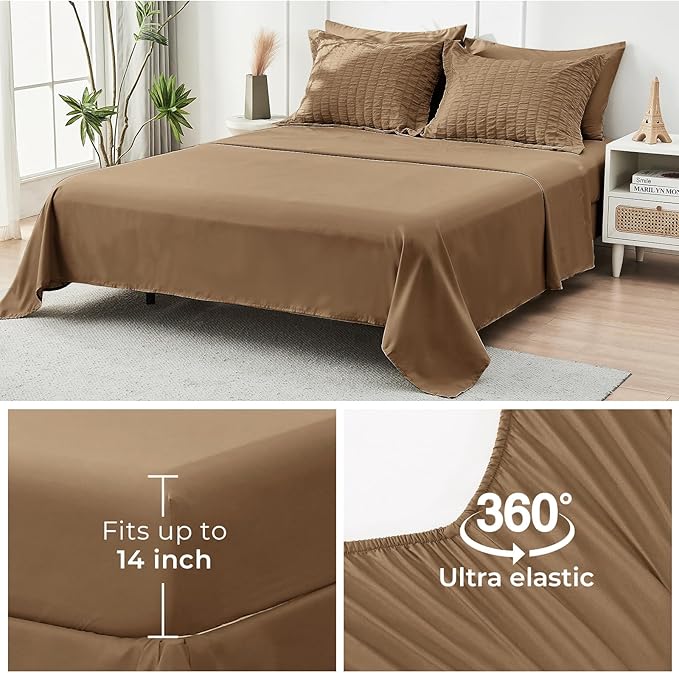 HYMOKEGE Brown Twin Comforter Set Seersucker 5 Pieces, All Season Luxury Bed in a Bag for Bedroom, Bedding Set with Comforter, Sheets, Pillowcase & Sham
