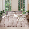 MooMee Bedding Duvet Cover Set 100% Washed Cotton Linen Like Textured Breathable Durable Soft Comfy (Heathered Greyish Pink, Queen 90"x90")