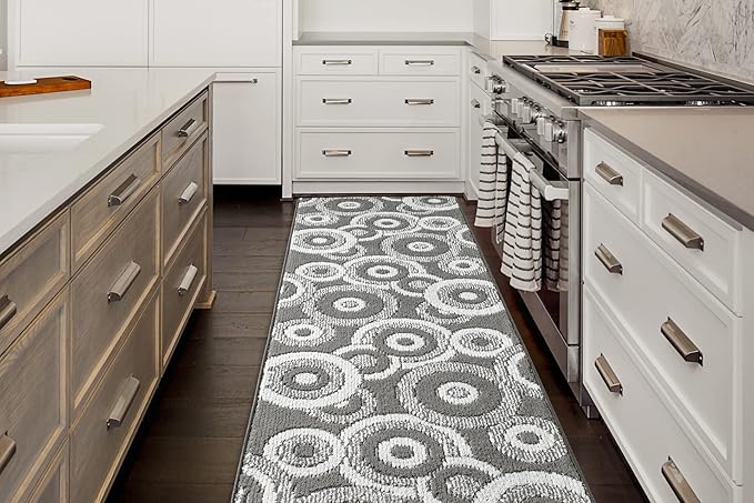 Custom Length Cut to Size Retro Modern Geometric Carpet Runner Rug for Hallways, Non Slip Rubber Backed, 31 inch Wide X Customized Length, Geo Grey, 31 inch X 7 feet