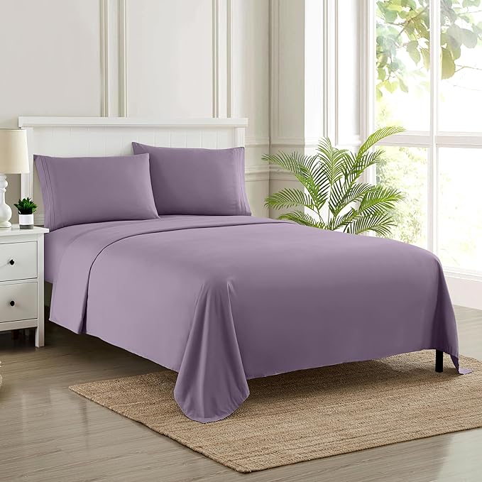 Queen Size Bed Sheets - Breathable Luxury Sheets with Full Elastic & Secure Corner Straps Built In - 1800 Supreme Collection Extra Soft Deep Pocket Bedding Set, Sheet Set, Queen, Plum
