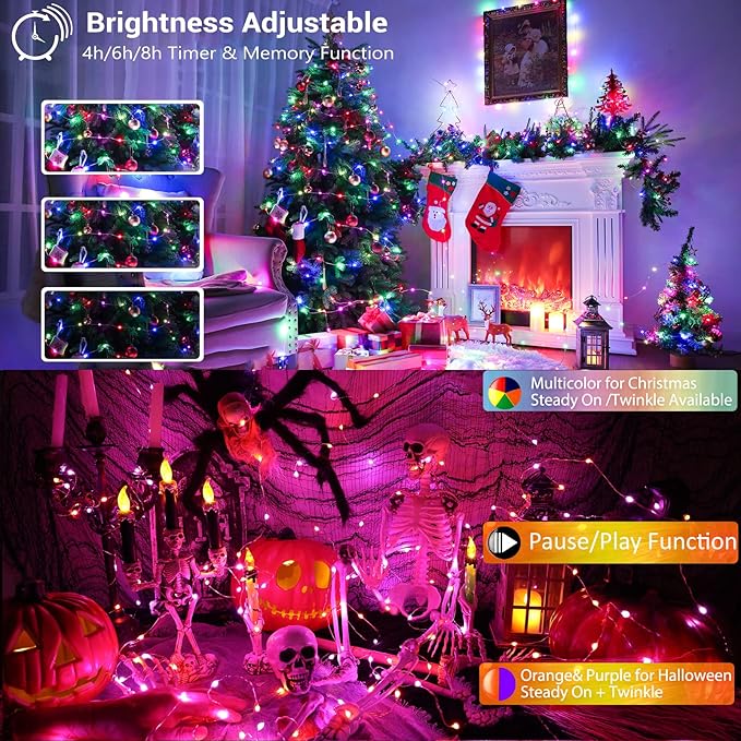 BrizLabs Color Changing Fairy Lights, 66ft 200 LED Rainbow Christmas Fairy Lights with Remote, RGB Xmas Tree Light with Timer, Dimmable Twinkle Light Music Sync for Indoor Xmas Halloween Easter Party