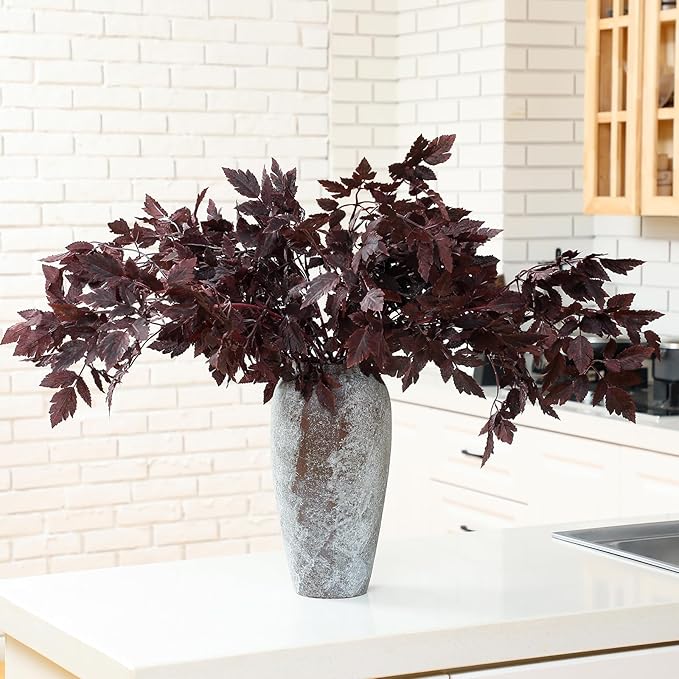 Lyrow 6 Pack Artificial Cimicifuga Plant Leaf Spray Faux Plum Faux Fall Spray Silk Plants Cimicifuga Plant Leaf Branch for Home Vase Wedding Garden Farmhouse Table Mantel Decor (32 Inches)
