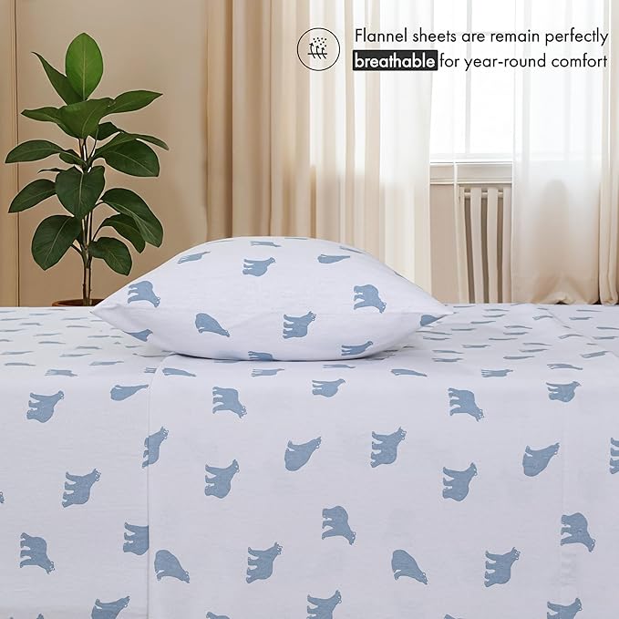 RUVANTI Flannel Sheets California King Size - 100% Cotton Brushed Cal King Bed Sheets Set - Deep Pockets 14 Inches - All Seasons Breathable & Extra Soft - Warm & Cozy, 4 Piece, Happy Cubs