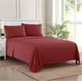 RV Queen Bed Sheets - Breathable Luxury Sheets with Full Elastic & Secure Corner Straps Built In - 1800 Supreme Collection Extra Soft Deep Pocket Bedding Set, Sheet Set, RV Short Queen, Burgundy