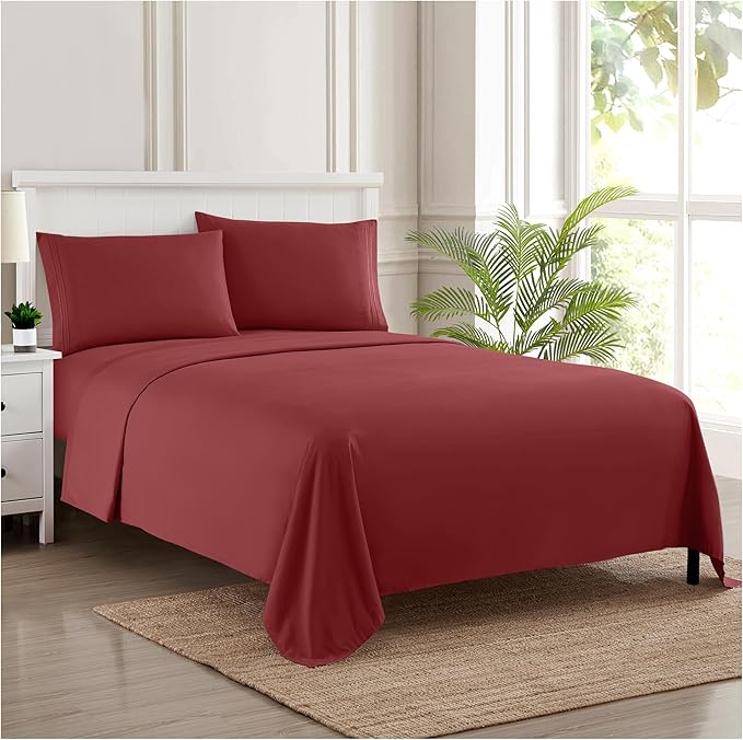 Full Size Sheet Sets - Breathable Luxury Sheets with Full Elastic & Secure Corner Straps Built In - 1800 Supreme Collection Extra Soft Deep Pocket Bedding Set, Sheet Set, Full, Burgundy