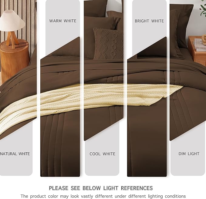 Monbix Full Comforter Set - 7 Pieces Chocolate Brown Bed in a Bag Full Size Bedding Sets with Comforters, All Seasons Down Alternative Comforter with Sheets, Pillowcases & Shams