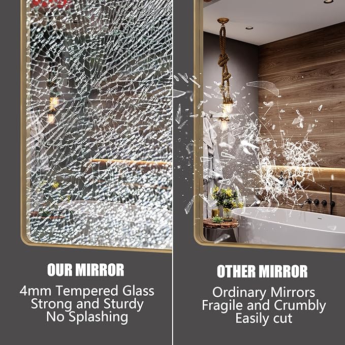 22x30 Brushed Gold Bathroom Mirror, Metal Gold Framed Vanity Mirror, Modern Rectangle Wall Mirror for Entryway, Anti-Rust (Horizontal/Vertical)