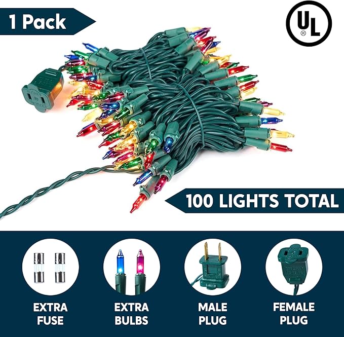 Joiedomi Multicolor Christmas String Lights,100 Count 21.4FT Christmas Fairy Tree Lights Plug in for Indoor Outdoor Xmas Decorations Patio Holiday Theme Party Yard House,Green Wire