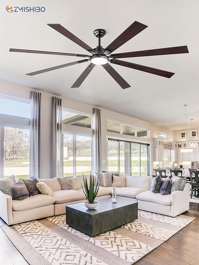 ZMISHIBO 80 inch Large Ceiling Fans with Lights and Remote, Indoor/Outdoor Black Modern Ceiling Fan for Kitchen Living Room Patio, 6 Speed Reversible Quiet DC Motor, 3 CCT, Dual Finish 8 Blades
