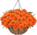 Fall Mums Artificial Flowers Hanging Basket for Outdoor Fall Porch Decor Fake Marigolds 6 Bundle Faux Silk Orange Flower Bouquet Chrysanthemum UV Resistant Realistic Plant for Autumn Table Home Decor