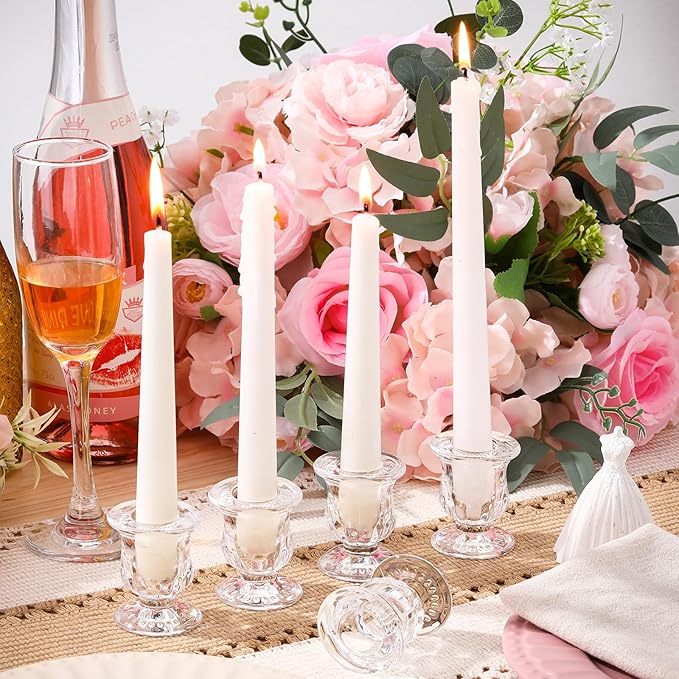 Foaincore 60 Pcs Candlestick Holders Bulk 2.5 Inch Taper Candle Holder for Table Centerpiece Thick Glass Ritual Candle Stand for Wedding Christmas Valentines Festival Party Decorations(Clear)