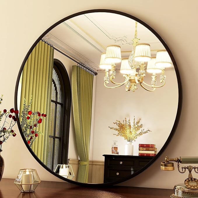 HARRITPURE Round Mirror 19.6 Black Wall Mounted Circle Mirrors Vanity Mirror with Brushed Aluminum Alloy Frame Modern Decoration for Bathroom, Living Room, Vanity, Bedroom, Entryway