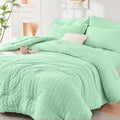 HYMOKEGE Mint Green Queen Comforter Set Seersucker 7 Pieces, All Season Luxury Bed in a Bag Queen for Bedroom, Bedding Set with Comforter, Sheets, Pillowcases & Shams