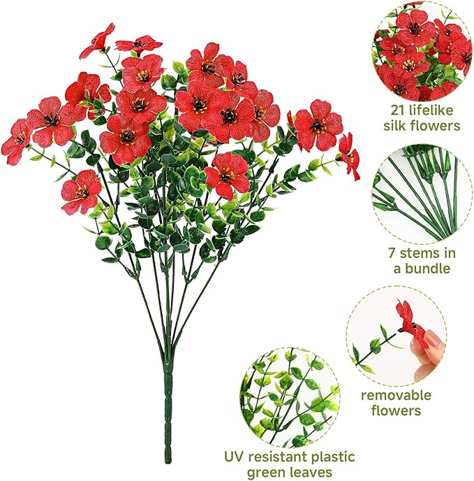 SHareconn 24 Bundles Artificial Flowers for Outdoors Decoration, Faux Plants Fake Silk Colorful Daisy Eucalyptus Lavender, UV Resistant for Outside Planters Home Porch Patio Indoor Spring,Mix 3 Colors