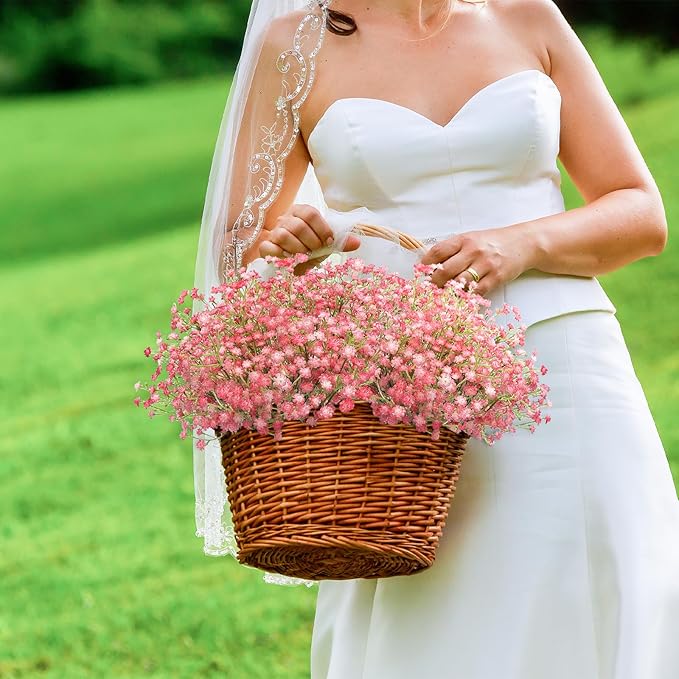 N&T NIETING Babys Breath Artificial Flowers Bulk, 10Pcs Fake Gypsophila Bouquet Flowers Real Touch Faux Babies Breath Arrangement for Wedding Floral Party Home Centerpieces Vase Decoration, Pink