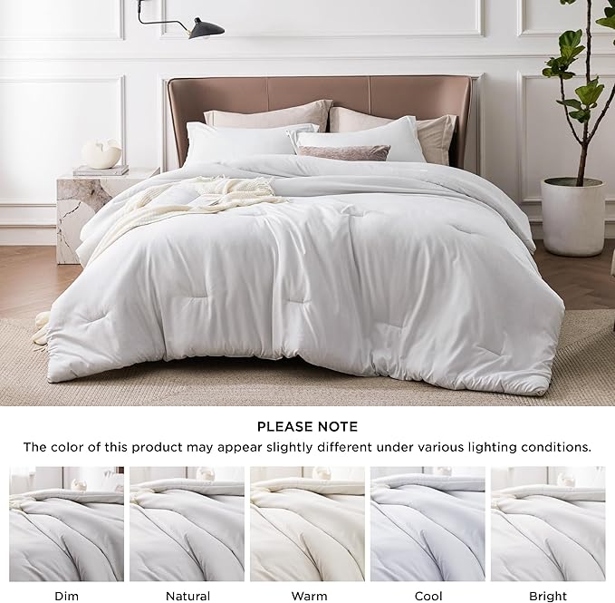 Bedsure Super King Comforter Set - Grayish White Soft Bedding for All Seasons, Cationic Dyed Bed Set, 3 Pieces, 1 Super King Size Comforter (120"x120") and 2 Pillow Shams (20"x36"+2")