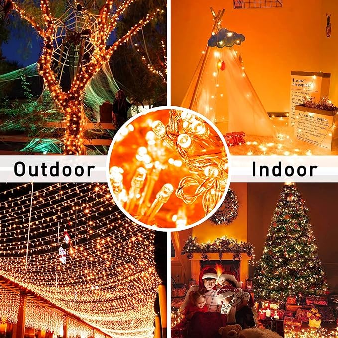 JMEXSUSS Orange Battery Operated Halloween Lights, 33ft 100 LED Battery Christmas String Lights, Orange Twinkle Mini Lights with Remote Indoor Outdoor Waterproof for Fall Halloween Decorations