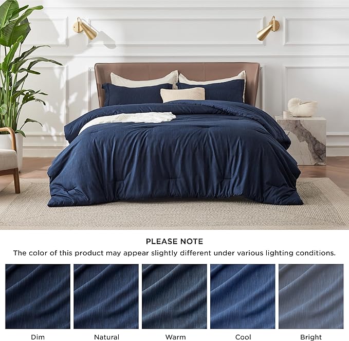 Bedsure Full Comforter Set - Navy Soft Bedding for All Seasons, Cationic Dyed Bed Set, 3 Pieces, 1 Full Size Comforter (82"x86") and 2 Pillow Shams (20"x26"+2")