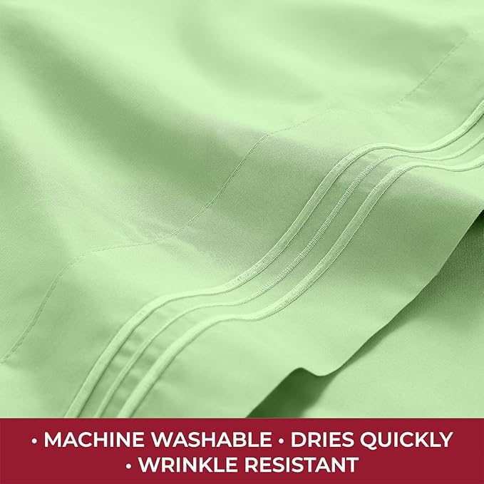 Mellanni RV Short Queen Sheets - 4 PC Iconic Collection Bedding - Hotel Luxury, Extra Soft, Cooling Bed Sheets - Deep Pocket up to 10 inch (RV/Short Queen, Pistachio)