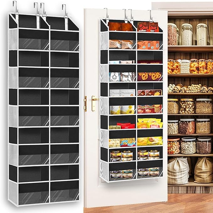 Over the Door Organizer 5 Tiers, Extra Large Behind Door Storage of 10 Compartments, 80 lbs Weight Capacity Hanging Storage Organizer with Clear Window Kids Toys, Shoes, Diapers, Room storage