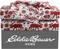 Eddie Bauer - Queen Sheets, Cotton Flannel Bedding Set, Brushed for Extra Softness, Cozy Home Decor (Arcadia Red, Queen)