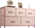 WLIVE Dresser for Bedroom with 5 Drawers, Wide Chest of Drawers, Fabric Dresser, Storage Organization Unit with Fabric Bins for Closet, Living Room, Hallway, Pink and Rose Gold