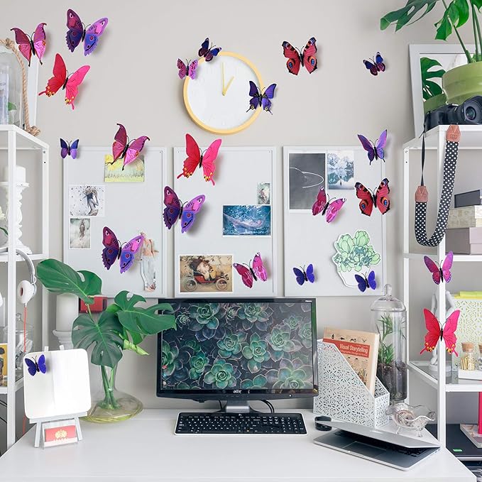 24pcs 3D Vivid Special Man-Made Lively Butterfly Art DIY Decor Wall Stickers Decals Nursery Decoration, Bathroom Décor, Office Décor, 3D Wall Art, 3D Crafts for Wall Art Kids Room Bedroom