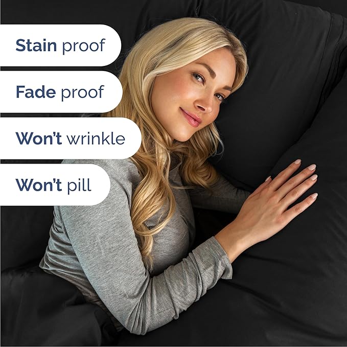 Queen Size 4 Piece Sheet Set - Comfy Breathable & Cooling Bed Sheets Set - Hotel Luxury Bedding for Women, Men, Kids, Teens, Boys & Girls - Deep Pockets, Ultra-Soft, Wrinkle Free - Oeko-Tex - Black