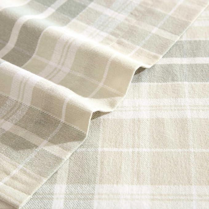 Laura Ashley - Flannel Sheets Full Size, Anti-Pilling & Wrinkle Resistant Cotton, Touchably Soft for All-Season Comfort - Bed Sheets with Matching Pillowcases & Fitted Sheet (Mulholland Plaid Green)