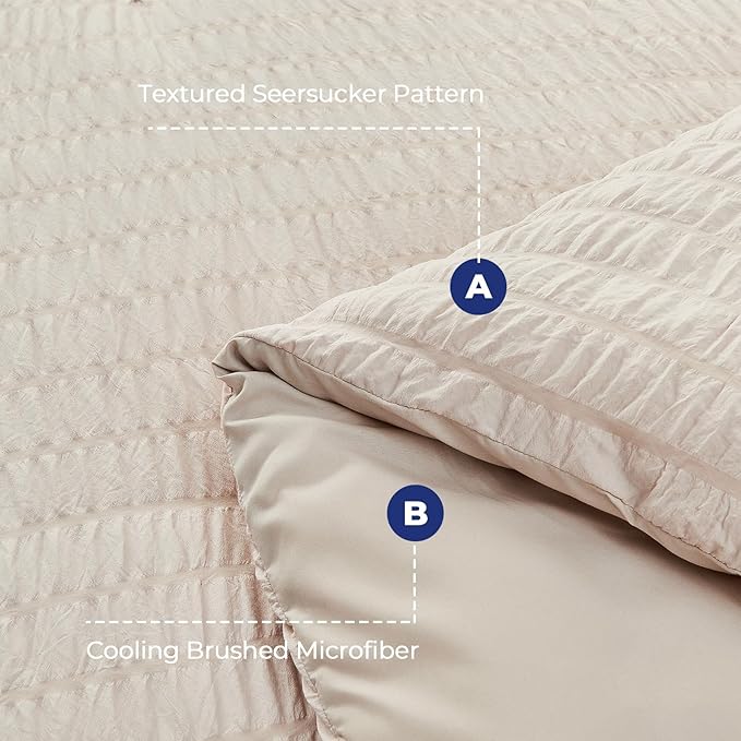 HYMOKEGE Beige Full Size Comforter Sets Seersucker 7 Pieces, All Season Luxury Bed in a Bag for Bedroom, Bedding Set with Comforters, Sheets, Pillowcases & Shams