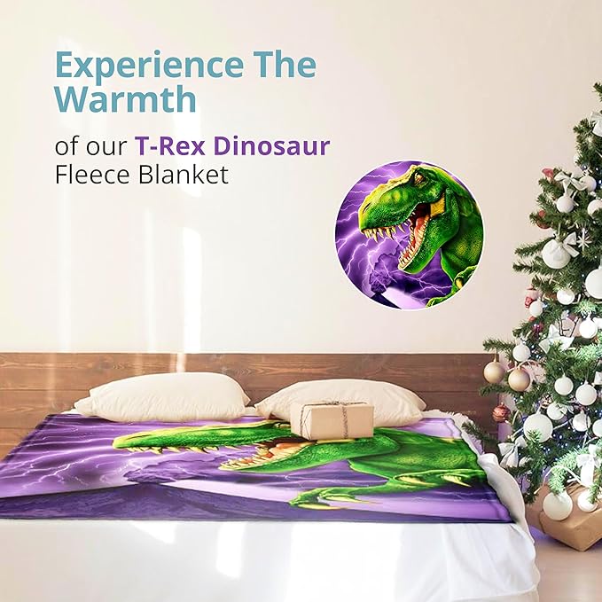 Dawhud Direct T-Rex Fleece Blanket for Bed, 75" x 90" Queen Size Jurassic Fleece Throw Blanket for Boys, Men, Unisex and Kids - Super Soft Plush Dinosaur Blanket Throw