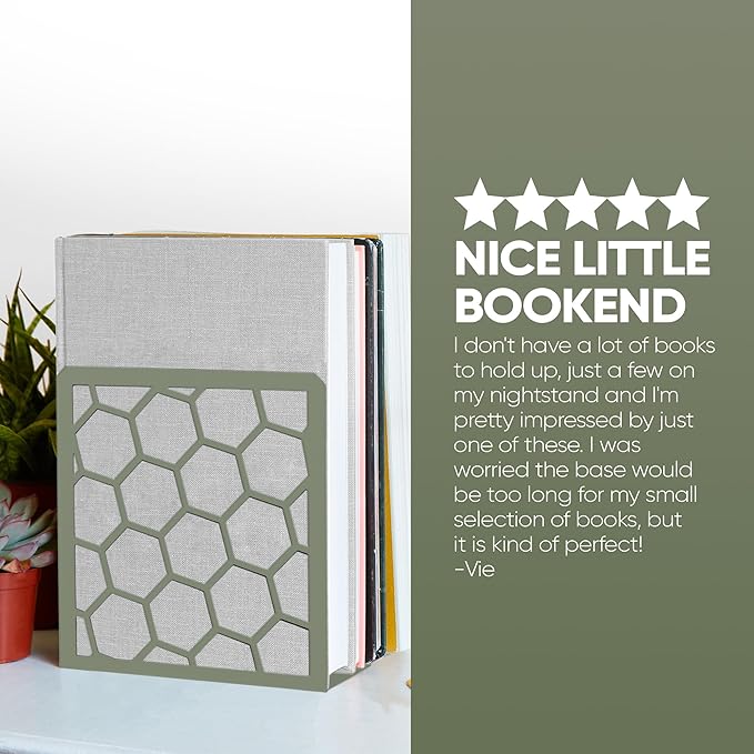 GEOMOD Geometric Honeycomb Sage Metal Bookends Decorative - Tall Sturdy Book Ends for Shelves - Modern Heavy Duty Bookend Stopper - Office or Home Book Shelf Holder - 6x3.25x6.25 Inches-2 Pair