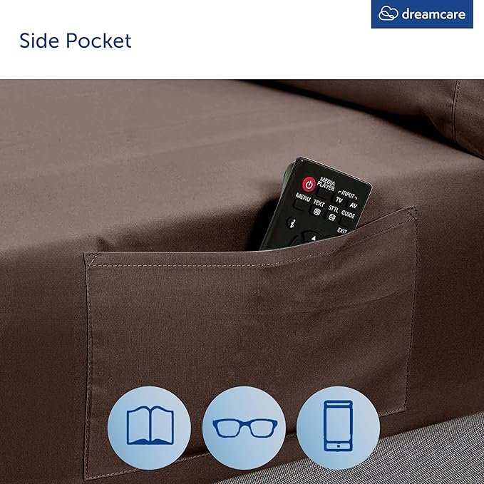 DREAMCARE King Size Sheets Set - Cooling Bed Sheets - 4pcs Set - up to 15" Deep Pocket King Sheet Set – Soft & Long Lasting Cooling - 100% Fine Brushed Microfiber with Side Pocket - Mocha Brown