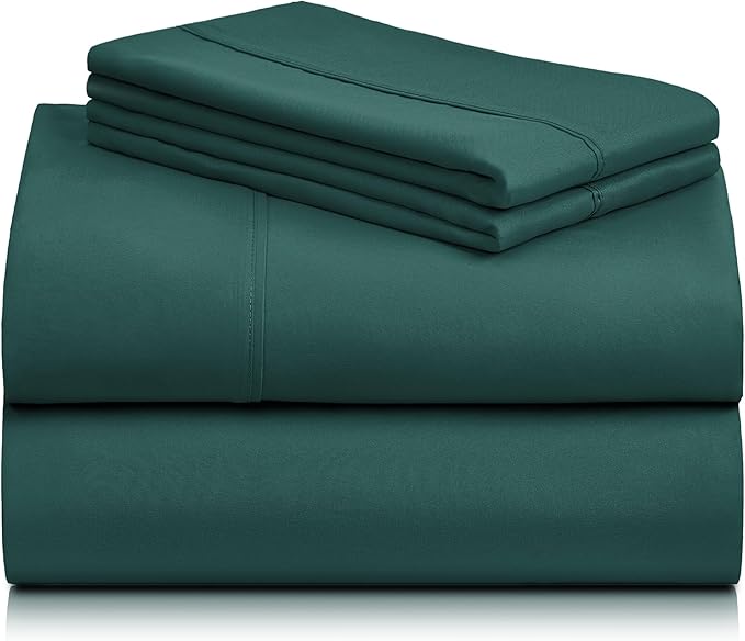 LuxClub 3 PC Sheet Bed Sheets Deep Pockets Wrinkle Free-Kids-Fitted Sheets Machine Washable Hotel Bedding Silky Soft - Emerald Twin