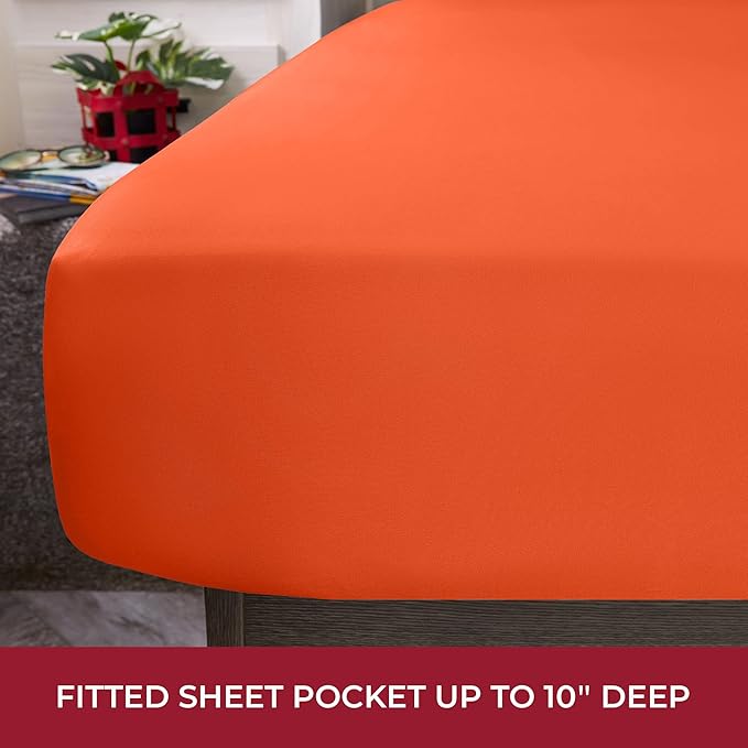 Mellanni RV Short Queen Sheets - 4 PC Iconic Collection Bedding - Hotel Luxury, Extra Soft, Cooling Bed Sheets - Deep Pocket up to 10 inch (RV/Short Queen, Poppy Orange)