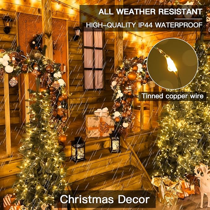 SUDDUS 2 Pack Total 66ft 200 Led Solar Fairy Lights Outdoor Waterproof, 8 Modes Twinkle Lights for Trees, Fence, Garden, Patio, Yard Decorations, Warm White