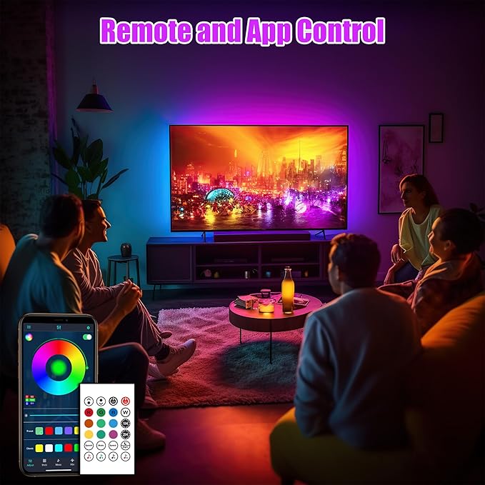 maylit ICRGB TV LED Backlight, 16.4ft Bluetooth LED Lights for TV 65-75in, USB Powered TV Lights Kit with Remote and App Control, Music Sync, Color Change with TV Sound, Bias Lighting for HDTV