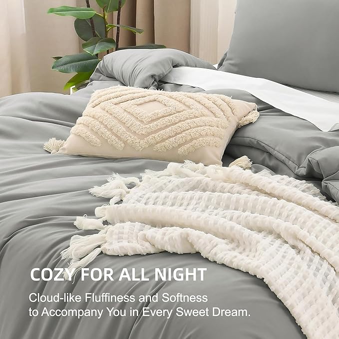 Litanika Comforters Medium Gray California King Size, 3 Pieces Lightweight Solid Bedding Set & Collections, All Season Fluffy Bed Set (104x96In Comforter & 2 Pillowcases)