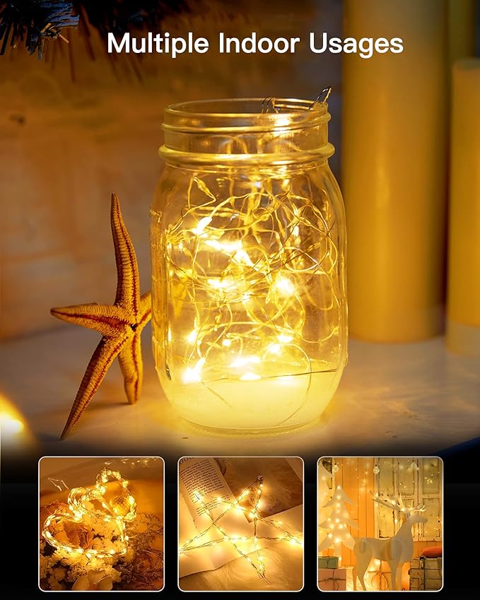 Brightown Solar String Lights, 2 Packs Total 66Ft 200 LED Solar Fairy Lights with 8 Modes, Waterproof Solar Lights for Outside Patio Yard Tree Wedding Christmas(Warm White)