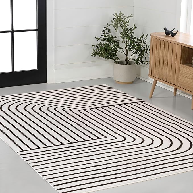 Eyely NCS101G-4 Odense High-Low Minimalist Angle Geometric Black/White 4 ft. x 6 ft. Area Rug, Black/White, 4 ft. x 6 ft., Indoor, Area Rug