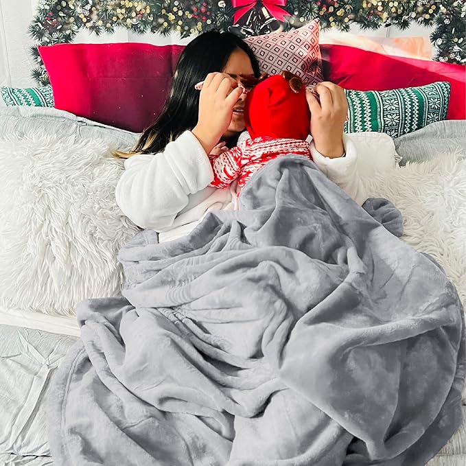 Bedsure GentleSoft Fleece Throw XL Blanket Light Grey - 300GSM Soft Lightweight Plush Cozy Blankets for Bed, Sofa, Couch, Travel, Camping, 50x70 inches