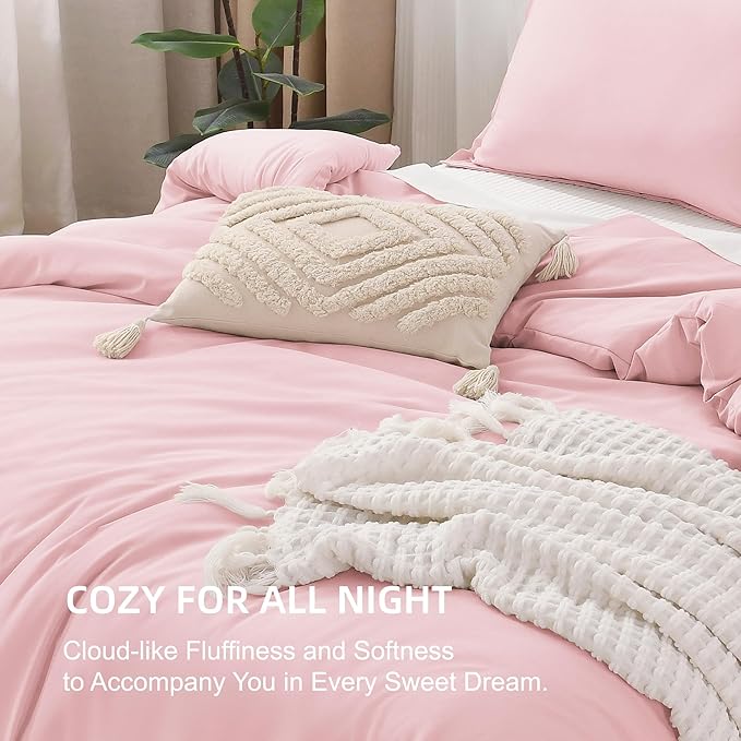 Litanika Comforters Pink Super King Plus Size, 3 Pieces Lightweight Solid Bedding Set & Collections, All Season Fluffy Bed Set (128x120In Comforter & 2 Pillowcases)