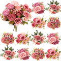 Zeyune 12 Bundles Artificial Peonies Flowers Artificial Silk Rose Faux Dahlia Fake Chamomile Hydrangea Bouquet Bulk for Vase Home Wedding Centerpiece Party Decoration (Dust Rose,Petal Dust)