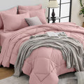 HEVUMYI Rose Gold Twin Comforter Set - 5-Piece All Season Bed in a Bag Twin, Ultra Soft Bedding Set with Comforter, Flat Sheet, Fitted Sheet, Pillowcases, Pillow Shams
