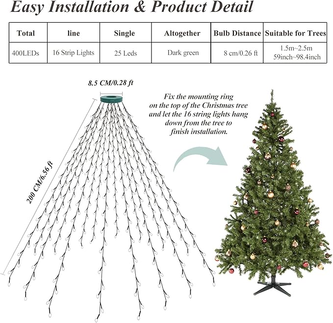 Aneeway 400 LED Christmas Tree Lights, 6.6FT x 16 String, Warm White, Indoor/Outdoor, LED, Remote Control, Memory & Timing Function