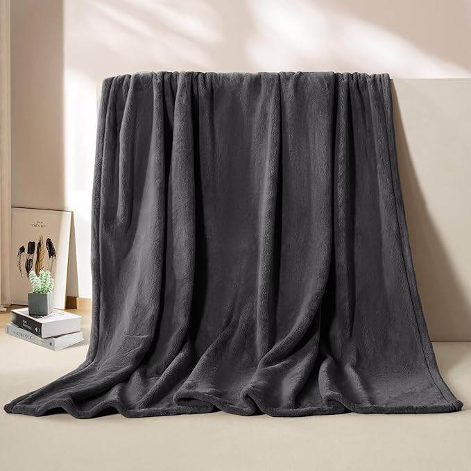 BEAUTEX Fleece Blanket Twin Size Grey Blanket Throw Super Soft Flannel Blanket Lightweight Fuzzy Plush Throw for Couch Sofa or Bed All Seasons (Graphite Grey, 60" x 80")