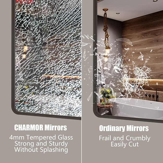 66x36 Inch Bronze Bathroom Mirror, Brushed Bronze Metal Frame Mirrors for Wall, Rounded Rectangle Bronze Mirror for Vanity,Farmhouse, Bedroom, Anti-Rust (Horizontal/Vertical)