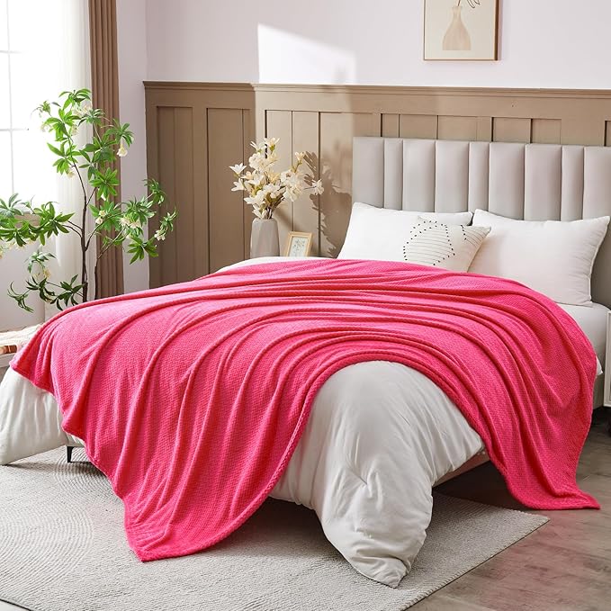 NEWCOSPLAY Super Soft King Blanket Dark Rose Red Premium Silky Flannel Fleece Leaves Pattern Lightweight Bed Blanket All Season Use (Dark Rose Red, King(90"x110"))