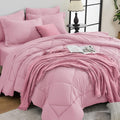 HEVUMYI Pink Twin Comforter Set - 5-Piece All Season Bed in a Bag Twin, Ultra Soft Bedding Set with Comforter, Flat Sheet, Fitted Sheet, Pillowcases, Pillow Shams, Pink