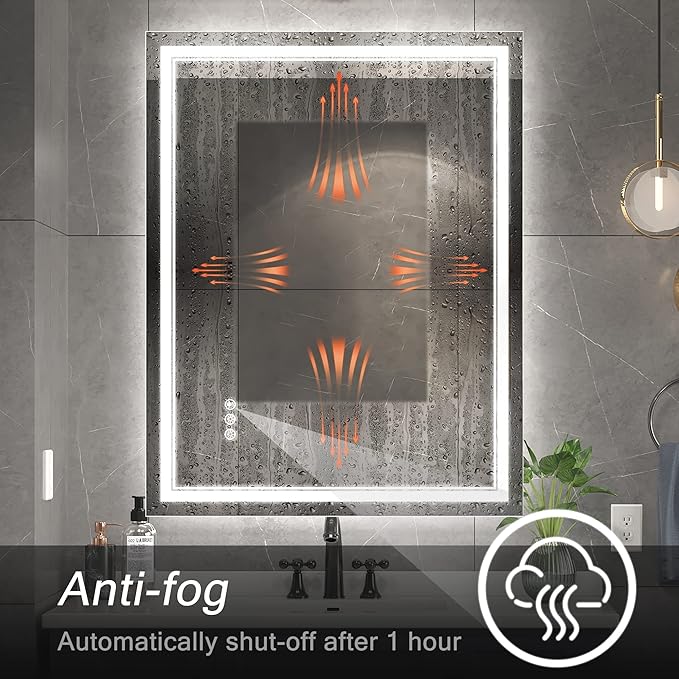 28x36 Inch Led Mirror for Bathroom with Front Light and Backlit, Dimmable Anti Fog Wall Bathroom Mirror with Led Lights, Water Proof, Decor Vanity Mirror
